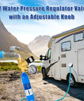 Adjustable Handwheel RV Water Pressure Regulator With Gauge and Inlet Screened Filter for Camper and Travel Trailer by Hourleey near RV