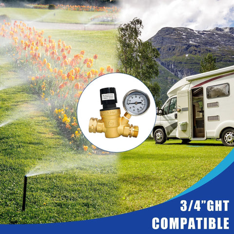 Adjustable Handwheel RV Water Pressure Regulator With Gauge And Inlet Screened Filter For Camper And Travel Trailer By Hourleey