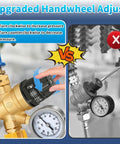 Heavy Duty RV Water Pressure Regulator With Built In Gauge And Adjustable Handwheel For Campers And Travel Trailers Lead Free Brass Water Pressure Reducer That Fits Standard RV Hoses And Is Easy To Adjust Without Tools Boltigen