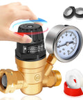Heavy Duty RV Water Pressure Regulator With Built In Gauge And Adjustable Handwheel For Campers And Travel Trailers Lead Free Brass Water Pressure Reducer That Fits Standard RV Hoses And Is Easy To Adjust Without Tools Boltigen