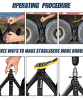 Setup guide showing how to use Beefy Heavy Duty Camper Wheel Chocks With Wrench For RV Travel Trailers, Premium X Shaped Tire Locking Chocks.