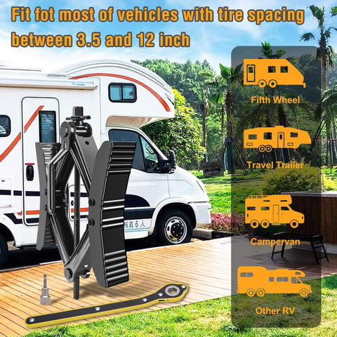 Camper Wheel Chock Stabilizers, 2 Sets For RV And Travel Trailer, Heavy Duty X Shaped Anti Move Tire Chocks, Includes Tools