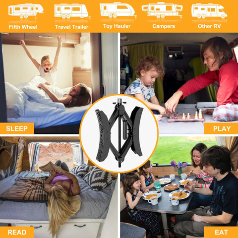 Camper Wheel Chock Stabilizer Set Upgraded Heavy Duty X Shaped RV Stabilizers for Travel Trailers Easy Install surrounded by RV scenes.