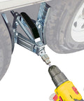 Camper Wheel Chock Heavy Duty Rotatable X Shaped Stabilizer For RV Trailer Drill Adjusted Two Sets Tire Lock Chocks installed