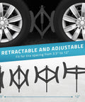 Heavy Duty RV Wheel Chocks Stabilizers With X Shaped Design For Travel Trailers And Campers 2 Pack Fits 3.5 To 12 Inch Wheel Gaps Safety And Stability Paulinn installed between wheels with adjustable fit for 3.5 to 12 inch gaps.