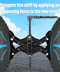 X Chocks Wheel Stabilizer 2 Pack For RVs And Travel Trailers Fits 3 To 10 Inch Wheel Gaps Heavy Duty Scissor Tire Locking Chocks shown installed