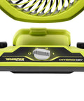 Close-up of control panel on Cordless Hybrid 18V 7.5 Inch Whisper Series Fan Tool Only Green Ryobi PCL811B One Plus Compatible