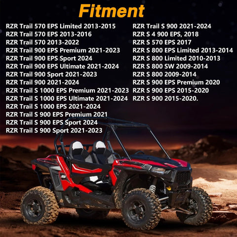 Polaris RZR off-road vehicle in desert, compatible models listed; Upgrade Your Polaris RZR Driveshaft With Premium 65 Manganese Steel Spring Pin.