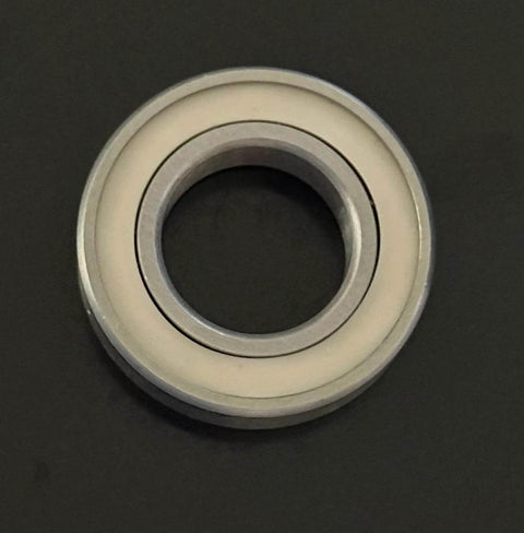 S6902-2RS High Temperature Stainless Steel Ball Bearing PEEK Covers 15x28x7mm front view on dark background