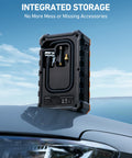 S8 Air Jump Starter With Air Compressor, 3000A Peak Power For 9.0 Gas And 6.5L Diesel, showing integrated storage on car hood