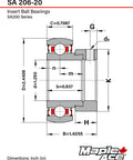 Technical diagram of SA206-20 Insert Bearing With One And One Quarter Inch Bore Spherical Outer Diameter Eccentric Locking Collar