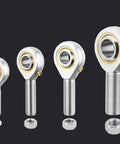 SA5T/K rod end bearing kit, 4 pcs with 5mm bore and M5x0.8 right hand male thread, self lubricating heim joints displayed on dark background