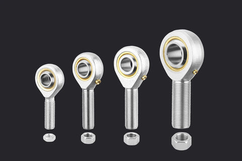 SA5T/K rod end bearing kit, 4 pcs with 5mm bore and M5x0.8 right hand male thread, self lubricating heim joints displayed on dark background