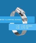 Hose Clamps Box of Ten Radiator Hose Clamp SAE 28 Stainless Steel 300 Series Corrosion Resistant with Wide Clamping Range shown