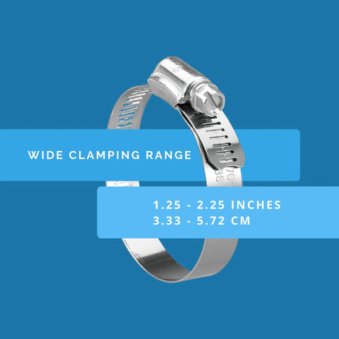 Hose Clamps Box of Ten Radiator Hose Clamp SAE 28 Stainless Steel 300 Series Corrosion Resistant with Wide Clamping Range shown