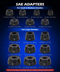 SAE adapters from 33pc Bearing Press Kit for Small Vehicles, with various sizes labeled for small and medium handles