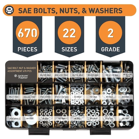 2251 Piece Hardware Assortment Kit with Screws Nuts Bolts and Washers Featuring 3 Stackable Trays 62 Sizes Including Wood Screws Sheet Metal Screws SAE and Metric Bolts Nuts and Washers for DIY and Maintenance
