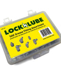 80 Piece SAE Grease Fittings Set With Common 1/8 NPT And 1/4-28 Threads in durable LockNLube plastic case