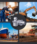 One Eighth Inch Twenty Seven Zerk Grease Fittings Kit With Wrench For Quick Installation Heavy Duty Pro Grade For Automotive Agricultural And Industrial Machinery 60 Pieces Premium SAE Grease Nipples Straight Fittings By TRILINK in use across various industries including automotive, construction, maritime, and agriculture.