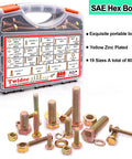 Hex Head Nuts and Bolts Assortment Kit Grade 8.8 with Gold Zinc Plating in storage box