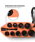 Grab And Go Impact Socket Set In SAE With Sleeve And Carabiner 10 Piece Drive Socket Kit Color Coded For Quick Access with close-up of size markings.