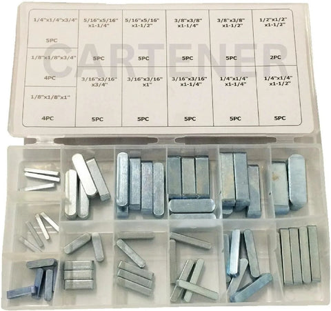 Keyway Key Stock Set 60 Piece SAE Key Stock Assortment in plastic box, includes 13 sizes for pulleys, gears, and sprockets to shafts