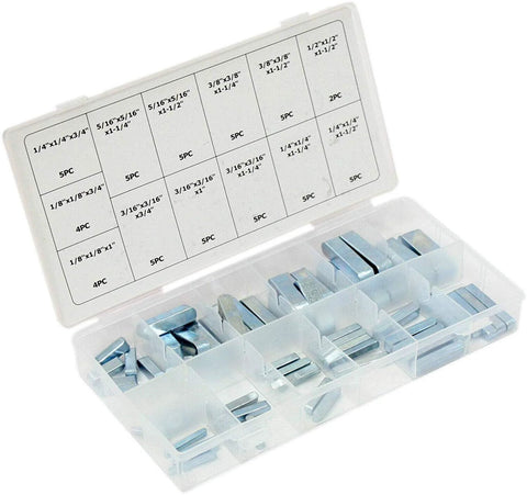 60 Pc SAE Keystock Bar Assortment For Lock Pulleys Gears And Keyways, Square Key Stock Set In PVC Case, Heat Treated Zinc Plated Steel