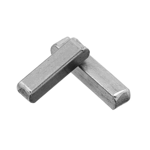 Two metal pieces from Keyway Key Stock Set 60 Piece SAE Key Stock Assortment for pulleys gears and sprockets to shafts with square keys.