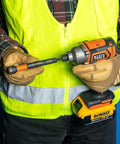 Person using Klein Tools 32930 from Six Piece SAE Magnetic Impact Nut Setter Set With Color Coded Power Nut Drivers
