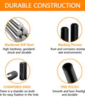 Construction details of Ultimate 248 Piece SAE Roll Pin Assortment Set, showing blackened 45# steel, chamfered ends, and fine polish features.