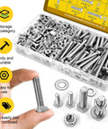 224 Piece 1/4-20 SAE Stainless Steel Bolts, Nuts, And Washers Assortment Kit With Fully Threaded Fasteners in storage case