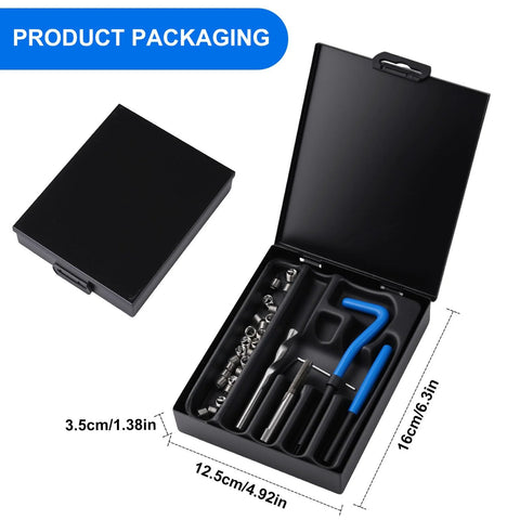 30 Piece SAE Thread Repair Insert Kit For Damaged Threads 1/4-20 Inch Helicoil Set, packaging with tools in black case.