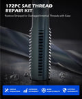 SAE Thread Repair Kit For Auto Repair 172 Piece Set With HSS Drill Bits Taps 150 Wire Thread Inserts And 10 Installation Tools graphic
