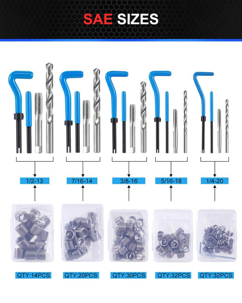 Must Have Ultimate Auto Thread Repair Kit With 320 Piece Set For SAE And Metric Sizes From One Quarter Inch To M12 SAE sizes components