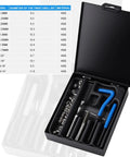 Open case of 30 Piece SAE Thread Repair Insert Kit For Damaged Threads 1/4-20 Inch Helicoil Set With HSS Drill Bits and tools