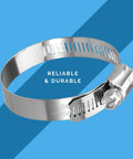 KE24BX 10 Piece SAE 24 Hose Clamp Set in silver with 300 series stainless steel for maximum corrosion resistance, side view.