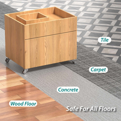 1" Small Caster Wheels for Furniture - Low Profile Casters Set of 4, Total Capacity 90 lbs, Perfect for Nightstand, Side Table, and Small Projects (No Brake) on various floor types.