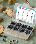 Safety Eyes Kit 8 Sizes 6 To 18mm With Washers For Amigurumi And DIY Crafts in open case with eyes and washers visible.