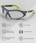 Safety Glasses With Removable Foam Gasket TruShield Anti Fog Adjustable Fit featuring anti-scratch and UV protection