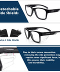 Side view of black Safety Glasses With Anti Fog Lenses And Shields ANSI Z87 1 UV Protection, showing detachable side shields.