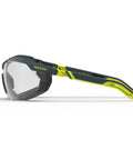 Side view of Safety Glasses With Removable Foam Gasket TruShield Anti Fog Adjustable Fit featuring yellow and black adjustable arms.