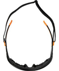 Top view of Full Frame Gasket Safety Glasses with Foam Seal Anti Fog UV Scratch Resistant, showing black strap attachment.