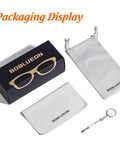 Unisex Anti Fog Safety Glasses With Blue Light Blocking Eye Protection Pack Of 2 packaging, includes box, pouch, and cleaning cloth.