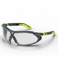 Safety Glasses With Removable Foam Gasket TruShield Anti Fog Adjustable Fit, gray frame, yellow arms, side view