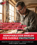Man woodworking wearing Z87.1 Safety Glasses Anti Fog Blue Light Blocking With Removable Side Shields for protection