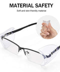 Side Shields For Safety Glasses Fits Prescription Eyewear S To L 30 Pairs shown on glasses with close-up of material