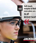 Side view of person wearing SG Safety Glasses Anti Scratch Lenses With Flexible Frames ANSI Z87.1 showing slip-resistant feature.