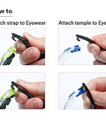 Instructions for attaching strap and temple to Solus 1000 Safety Glasses With Scotchgard Anti-Fog Coating ANSI Z87 Clear Lens.