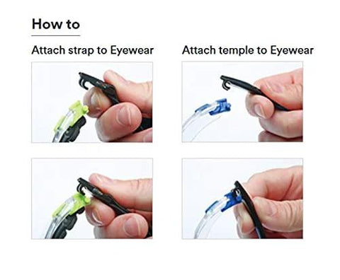 Instructions for attaching strap and temple to Solus 1000 Safety Glasses With Scotchgard Anti-Fog Coating ANSI Z87 Clear Lens.