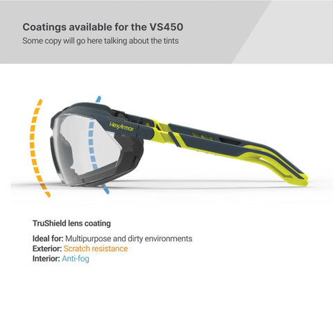 Side view of Safety Glasses With Removable Foam Gasket TruShield Anti Fog Adjustable Fit, highlighting lens and arm details.